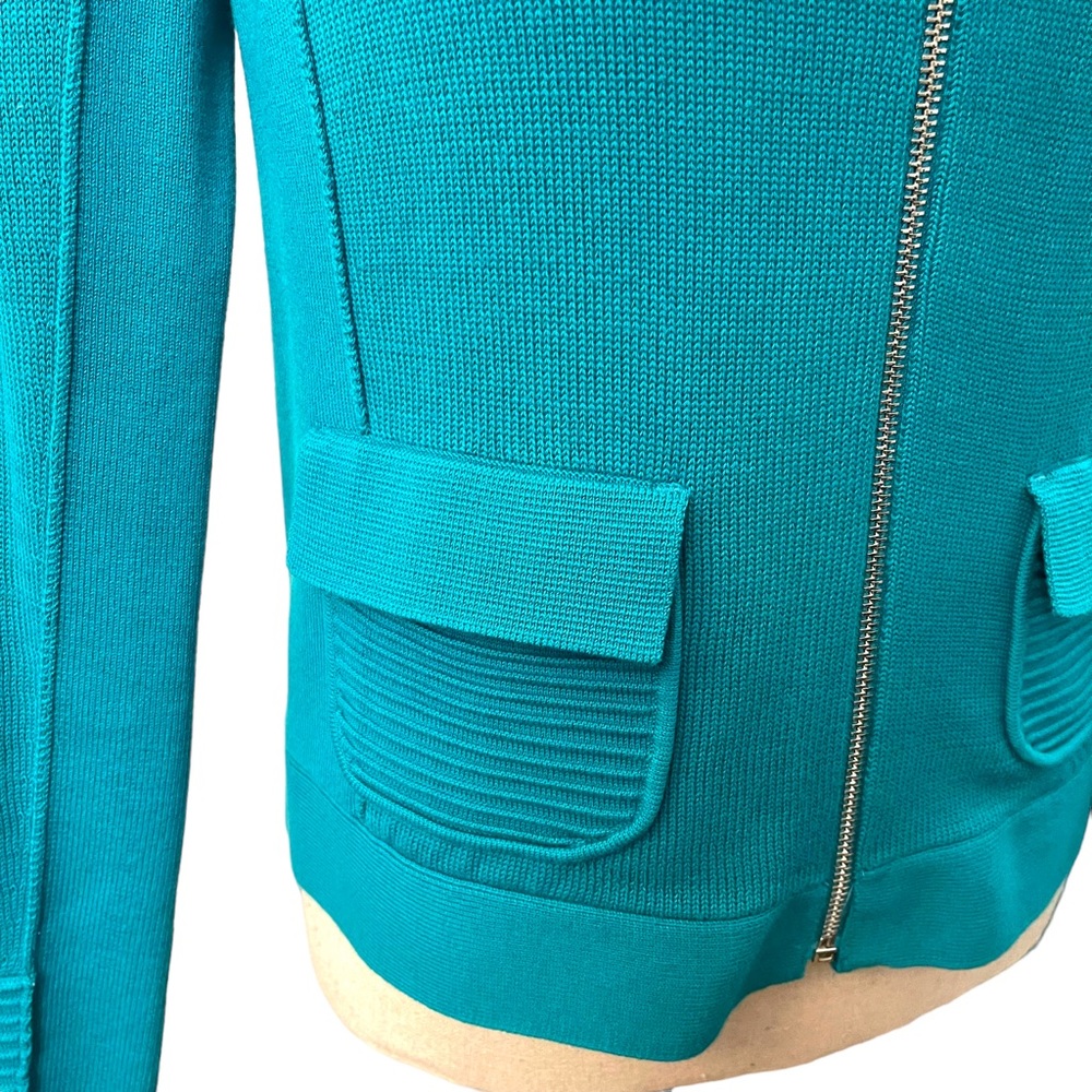 Nanette Lepore Teal Green Cotton Fine Knit Zip Front Cardigan (M) - Picture 5 of 16